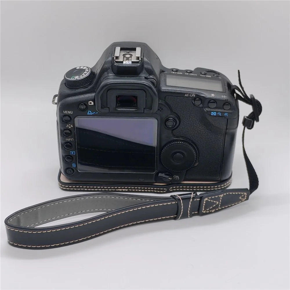Half Case for Canon EOS 5D Mark II  /  Mark III  /  Mark IV Detachable Battery Design PU Leather Camera Grip Cover with Wrist Strap - Black - 2