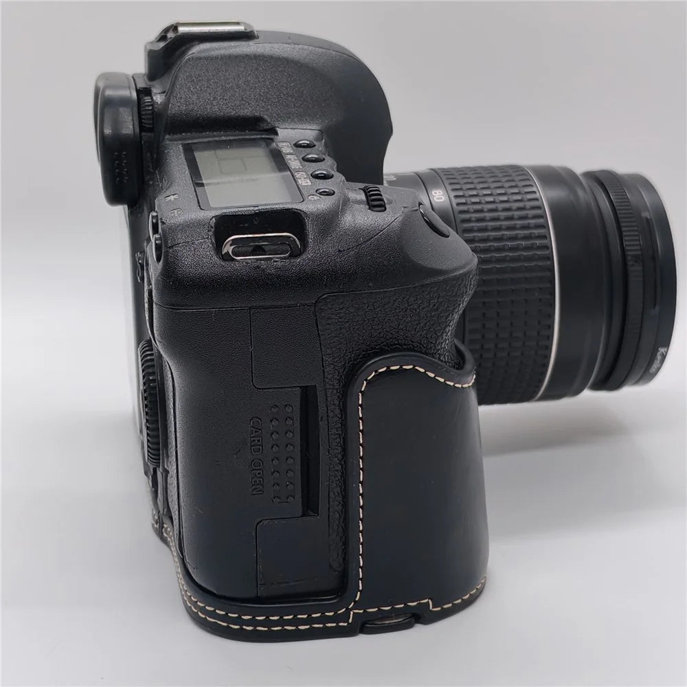 Half Case for Canon EOS 5D Mark II  /  Mark III  /  Mark IV Detachable Battery Design PU Leather Camera Grip Cover with Wrist Strap - Black - 6