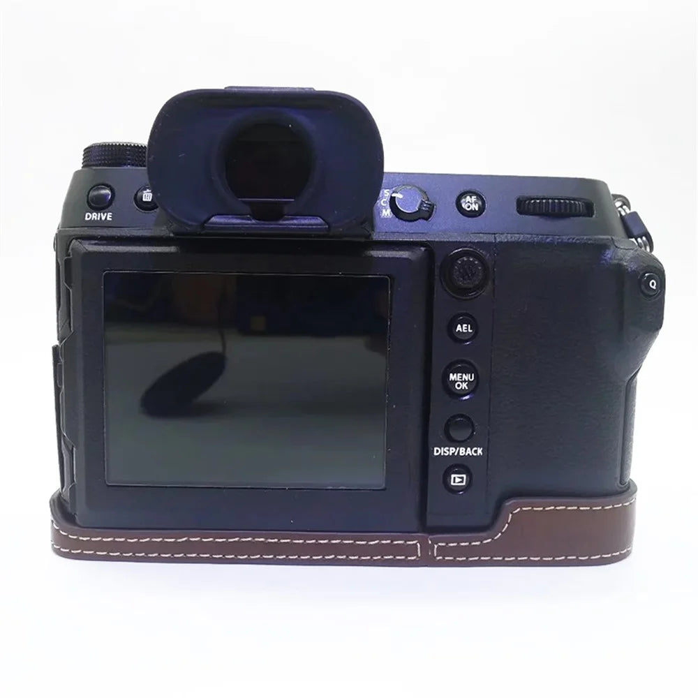 For Fujifilm GFX100S / 50S II PU Leather Camera Case Battery Opening Design Half Body Protective Cover - Coffee - 4