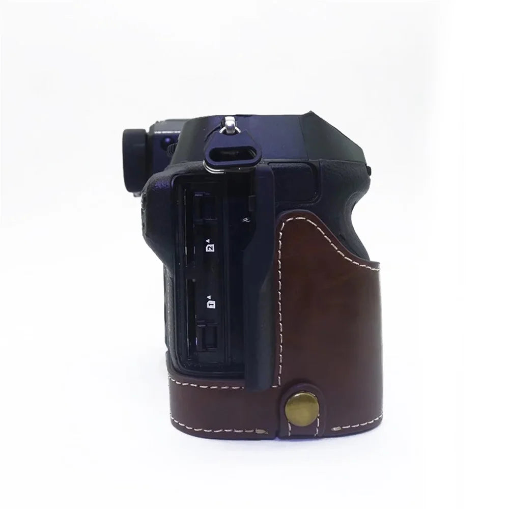 For Fujifilm GFX100S / 50S II PU Leather Camera Case Battery Opening Design Half Body Protective Cover - Coffee - 5