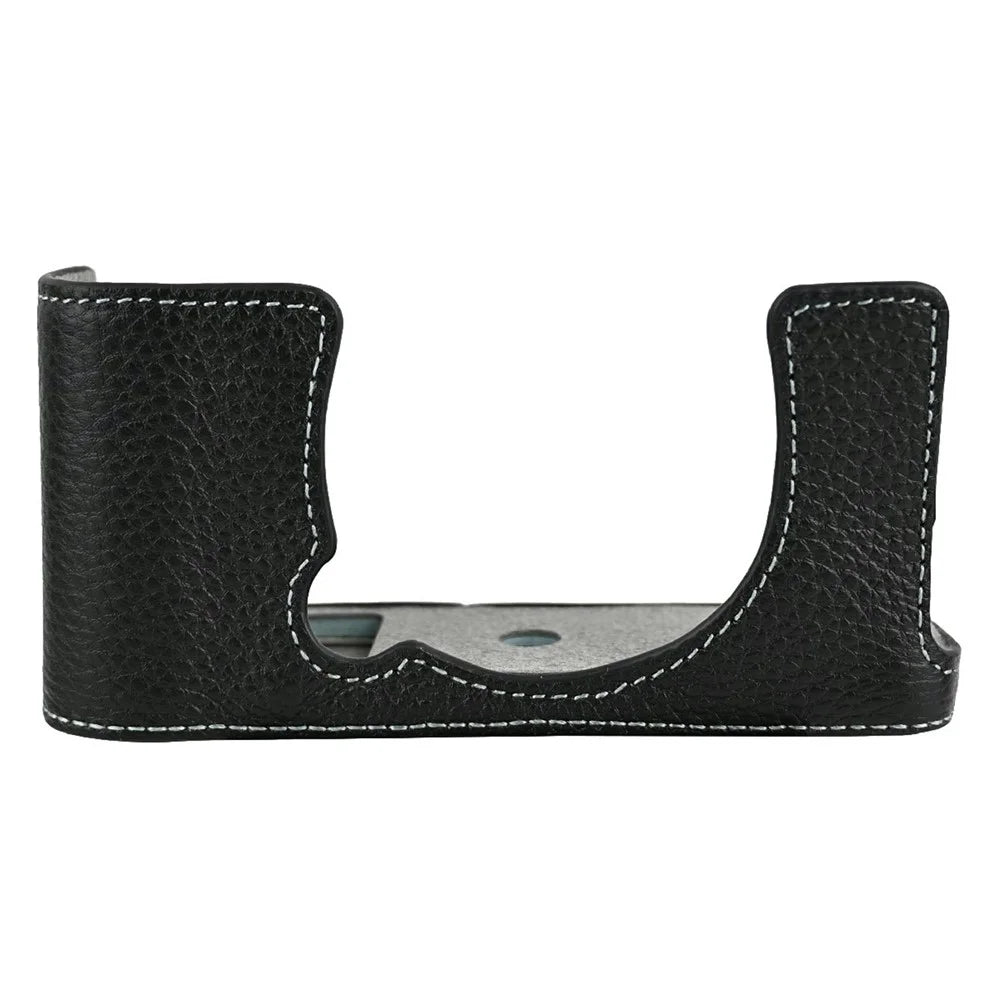 For Fujifilm X-E5 Camera Case Genuine Cow Leather Protective Cover with Lens Cap + Shoulder Strap - Black - 2