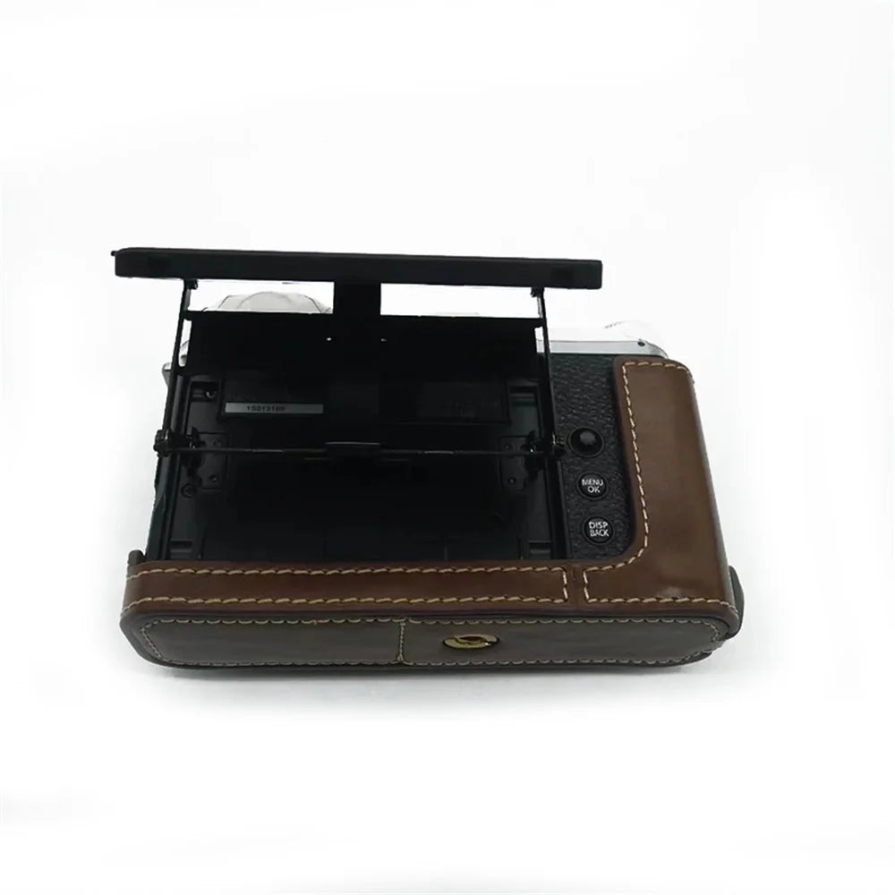 For Fujifilm X-E4 PU Leather Camera Bottom Case Battery Opening Design Protective Half Body Cover - Coffee - 7