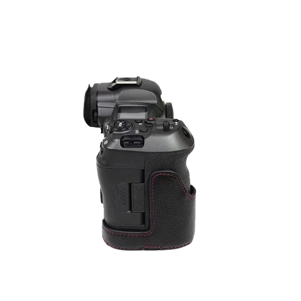 Top Layer Cowhide Camera Bottom Case for Canon EOS R5 / R6 / R62 Battery Opening Design Protective Half Body Cover - Black - 5