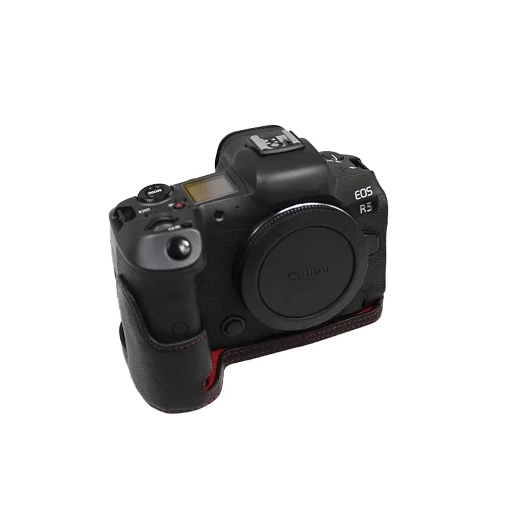 Top Layer Cowhide Camera Bottom Case for Canon EOS R5 / R6 / R62 Battery Opening Design Protective Half Body Cover - Black - 6