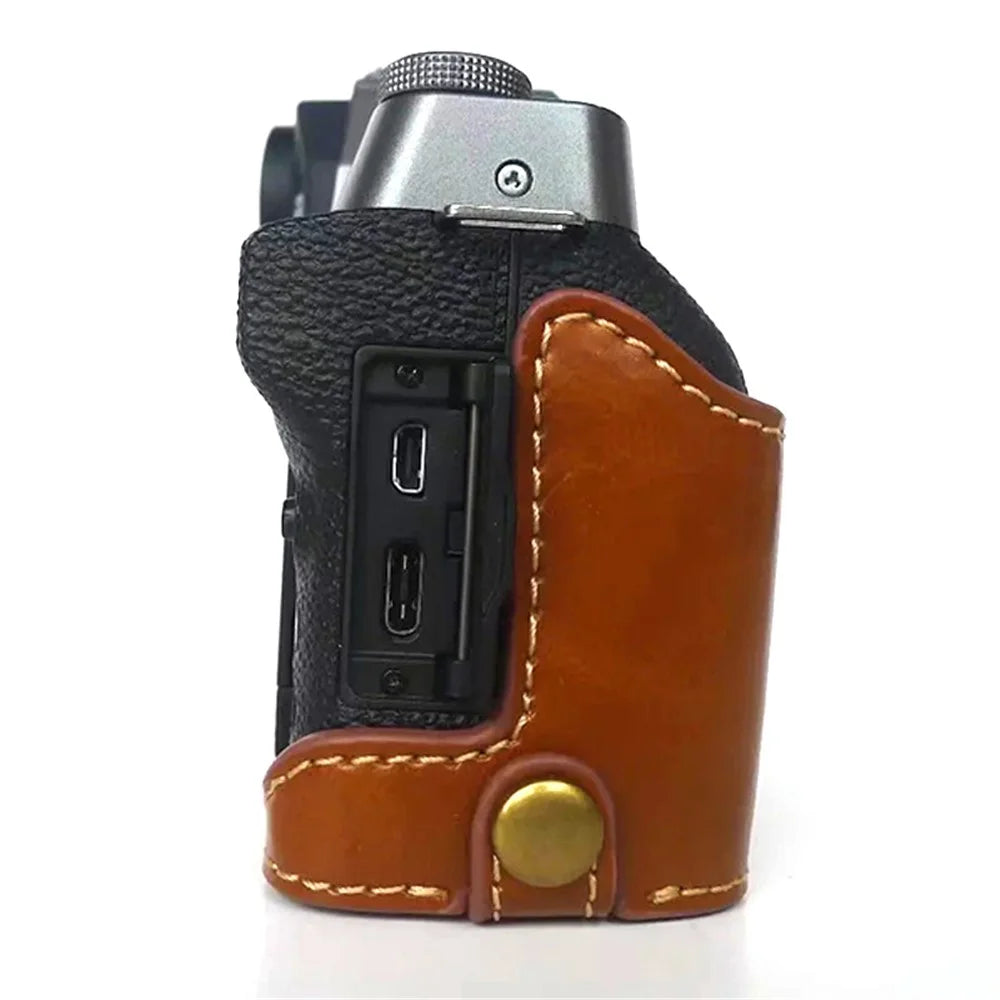 For Fujifilm X-T200 Digital Camera Protective Bottom Case Anti-scratch PU Leather Half Body Cover with Battery Opening - Brown - 2