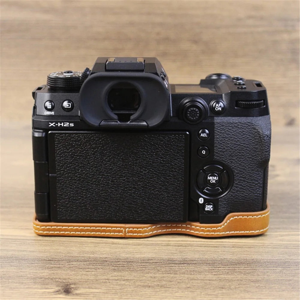For Fujifilm X-H2s / X-H2 PU Leather Anti-scratch Camera Bottom Cover Large Opening Design Protective Half Body Case - Brown - 6