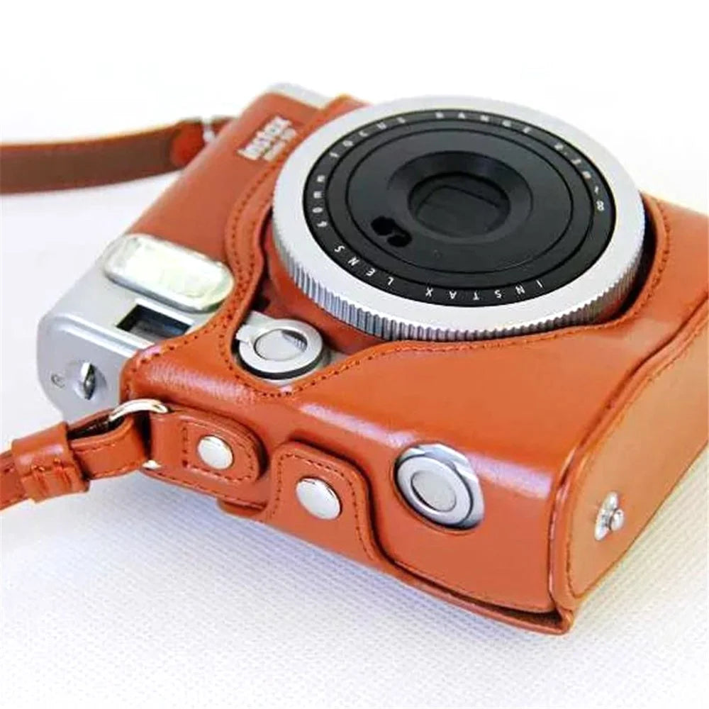 For Fujifilm Instax Mini 90 Synthetic Leather Camera Bag Protective Case with Film Case and Neck Strap - Brown - 2