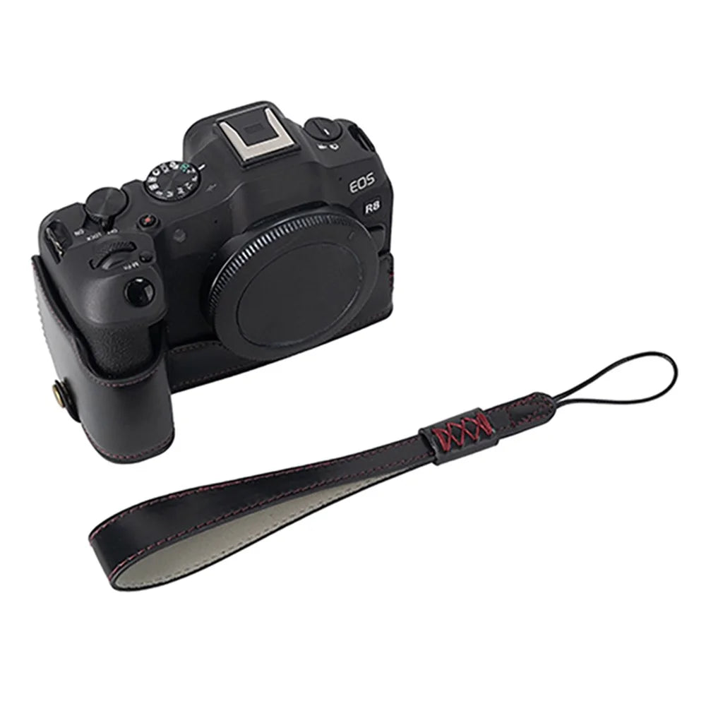 For Canon EOS R8 PU Leather Camera Bottom Case Half Body Protective Cover with Battery Opening - Black - 1