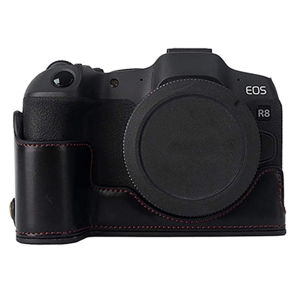 For Canon EOS R8 PU Leather Camera Bottom Case Half Body Protective Cover with Battery Opening - Black - 2