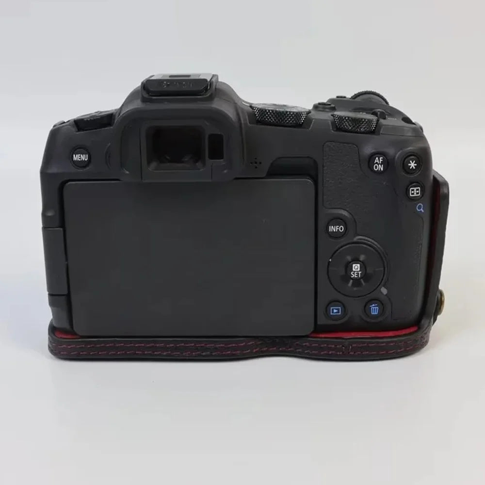 For Canon EOS R8 Genuine Cow Leather Camera Bottom Case Half Body Cover with Battery Opening - Black - 6