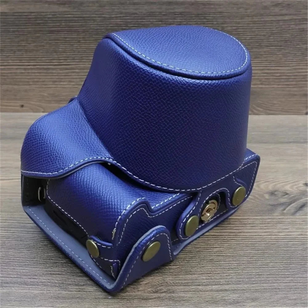 For Canon EOS R50 / R100 Camera Case Battery Opening Design Palm Texture Leather Bag with Strap and Small Bag - Dark Blue - 4