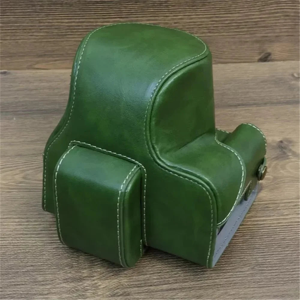 For Canon EOS R50 / R100 PU Leather Camera Case Battery Opening Design Camera Cover with Strap and Small Bag - Green - 3