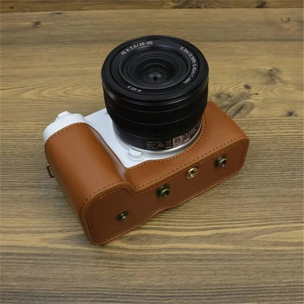 PU Leather Case for Sony ZV-E1 Camera Protector Anti-Scratch Anti-Drop Cover Set with Strap - Light Brown - 6