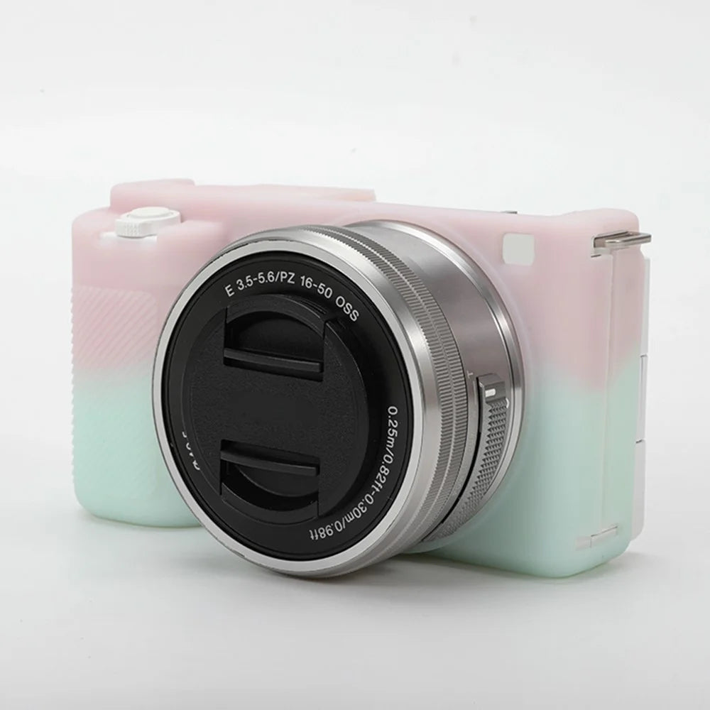 For Sony ZV-E10 Camera Protector Silicone Case Anti-Scratch Sleeve Cover - Pink+Green - 2