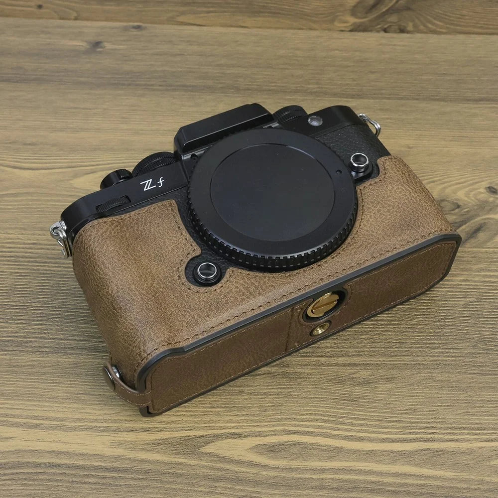 For Nikon ZF PU Leather Camera Bag Battery Opening Anti-drop Protective Case - Khaki - 3