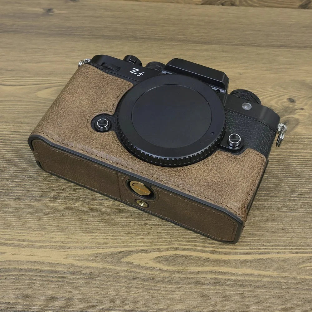 For Nikon ZF PU Leather Camera Bag Battery Opening Anti-drop Protective Case - Khaki - 4