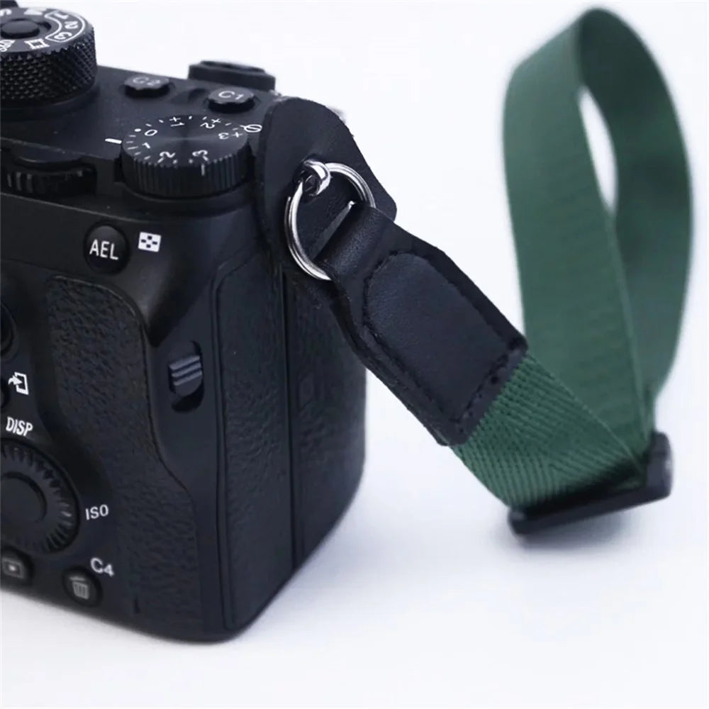 For DSLR Camera with Round Hole Connector Non-slip Adjustable Nylon Wrist Strap Hand Grip Rope - Green - 2