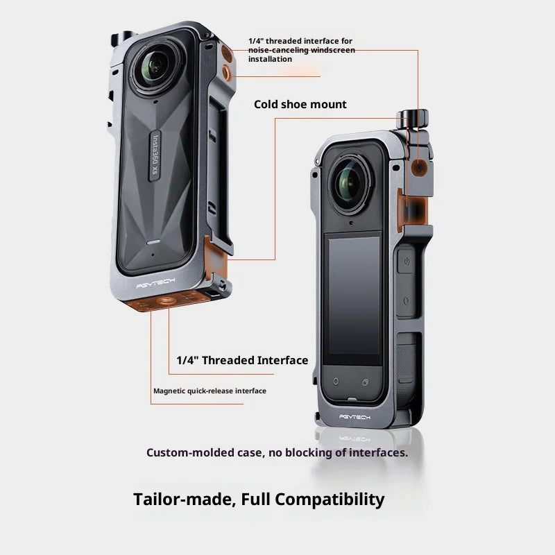 PGYTECH P-57C-020 For Insta360 X5 Aluminum Cage Professional Camera Protective Rig Expansion Frame - Black - 4