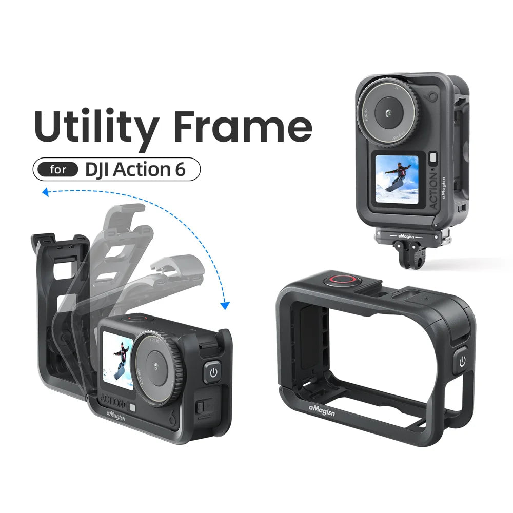 AMAGISN Rabbit Cage for DJI Osmo Action 6 Protective Housing PC Expansion Frame with Cold Shoe Mount - Black - 2