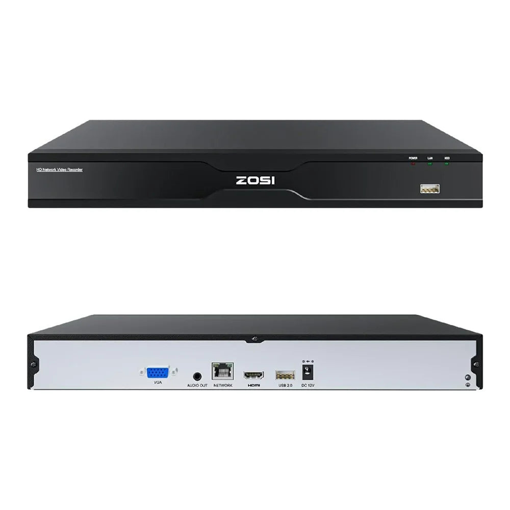ZOSI 32CH 4K AI Network Video Recorder Compatible with Zosi PoE  /  WiFi 4K  /  5MP  /  4MP  /  3MP Camera 2 SATA 16TB NVR Security Camera System for Surveillance (No Hard Drive, No PoE Port) - Black - 1