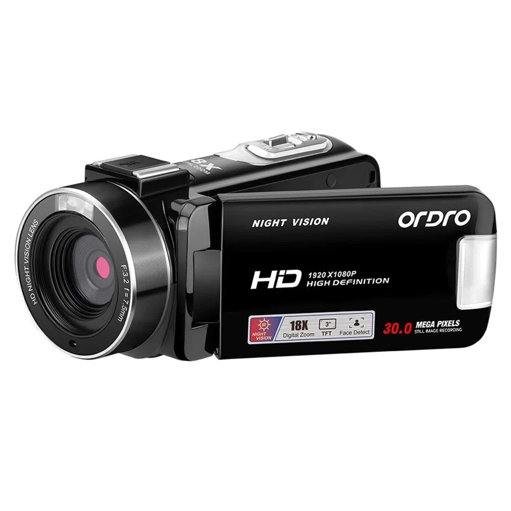 ORDRO B320 3.0 Inch IPS Screen Infrared Night Vision HD Camcorder 18X Digital Zoom 30MP Digital Camera - Black / EU Plug - 1