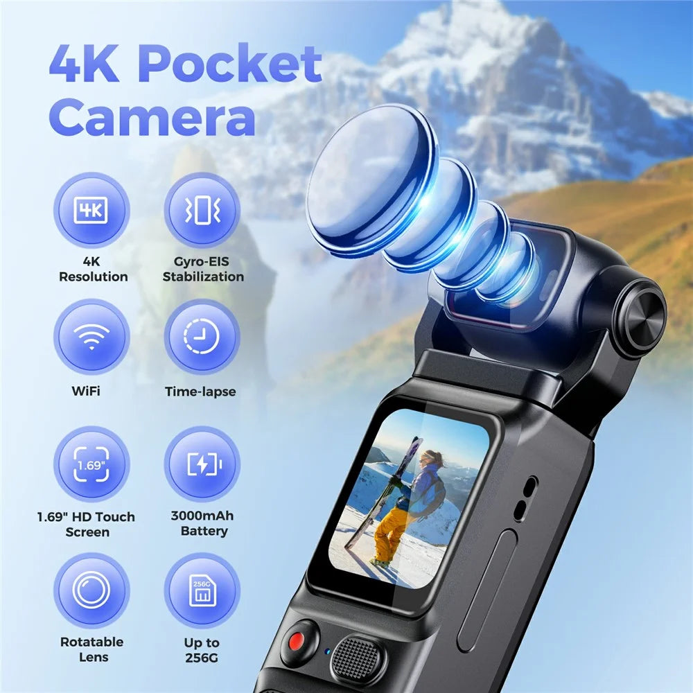 L18 1.69 Inch Touch Screen 4K Wireless Action Camera Gyroscope Stabilization Pocket Camera, with 32GB Card + Card Reader - 2