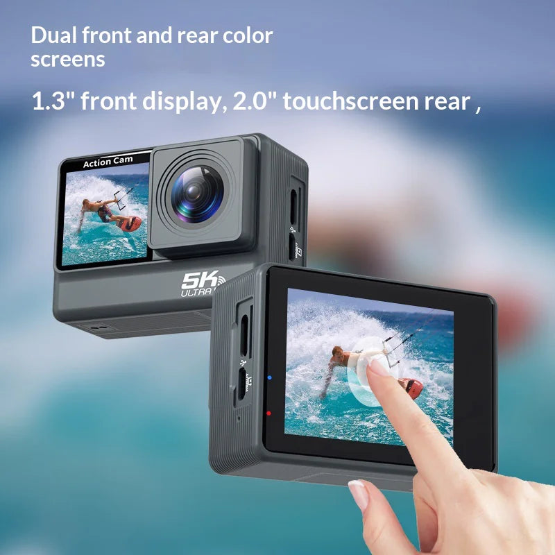 F308AATR 1.3 Inch Front + 2.0 Inch Rear Touch Screen Action Camera 6-axis Anti-Shake 5K HD Sports Camera with Waterproof Case - 2