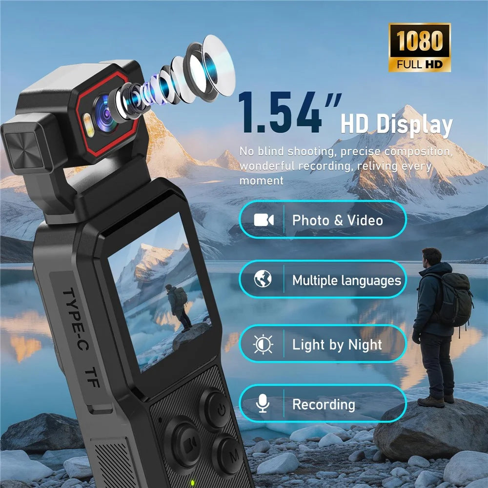 D1 Mini Pocket Camera 4K HD 1.54 Inch Screen 270 Degree Rotatable Lens WiFi Action Camera for Vlog Sports - Black - 6