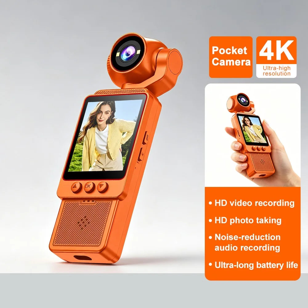 DV09 Handheld HD Action Camera 4K Video Recording 270 Degree Rotating Lens 1.54 Inch LCD Pocket Vlog Camcorder for Outdoor Sports Cycling - Orange - 2