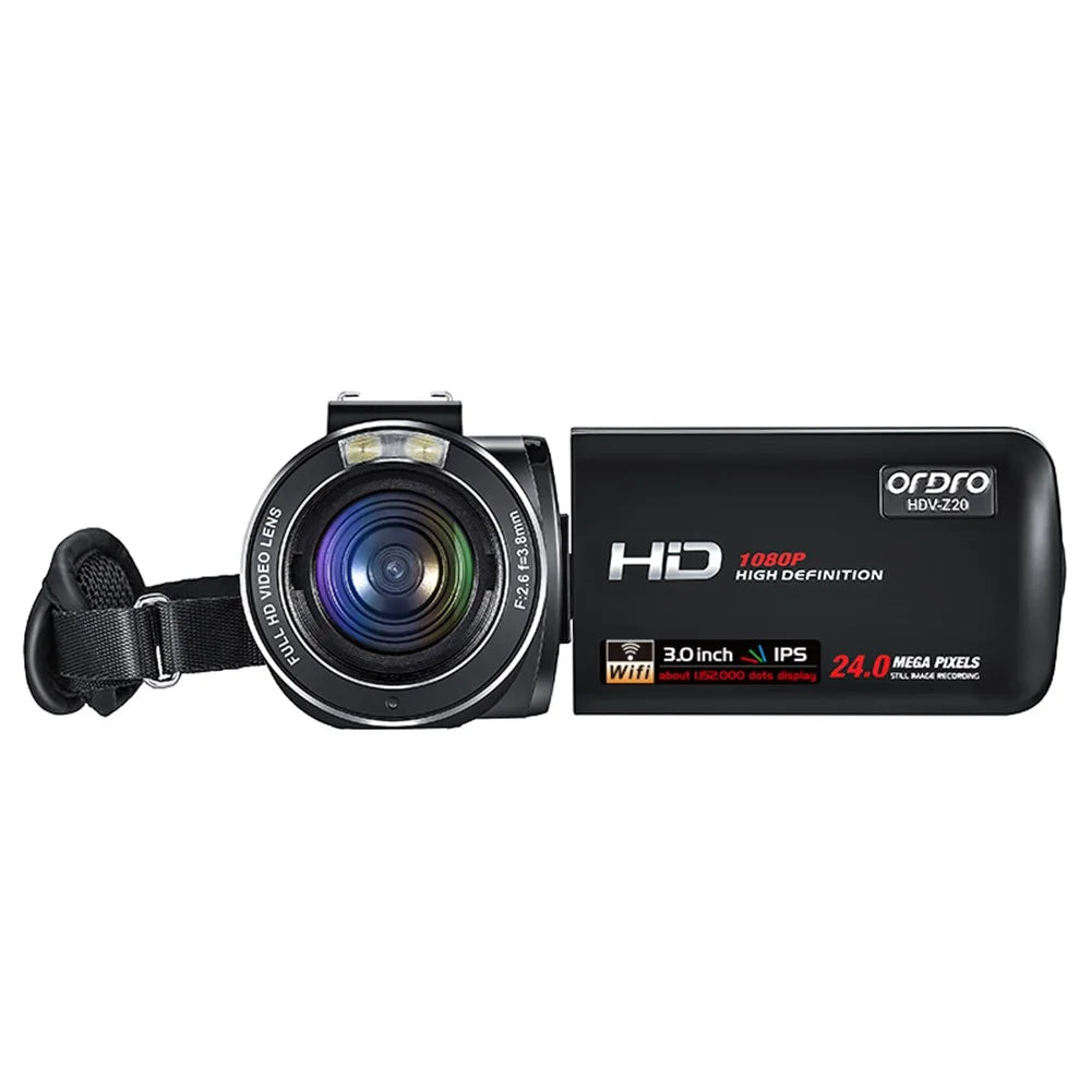 ORDRO Z20 3.0-inch 1080P HD Video Camera Night Vision Digital Camcorder with Microphone and Lend Hood - US Plug - 3