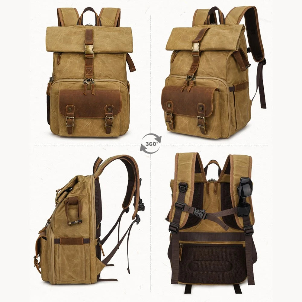 K-822 Waterproof Camera Bag Hiking Camping Canvas Rucksack Laptop Bag Travel Backpack - Yellow - 2
