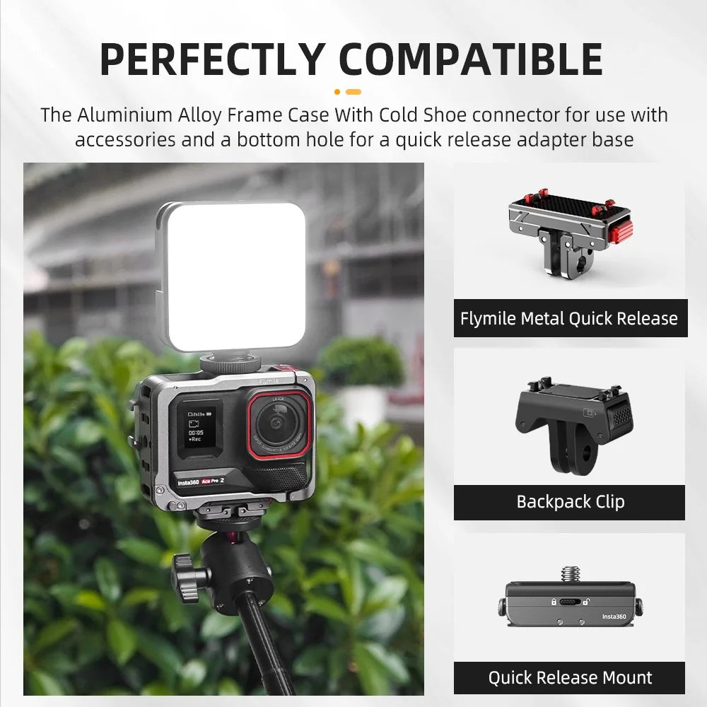 FLYMILE Metal Cage for Insta360 Ace Pro 2 / Pro Protective Frame Case with Cold Shoe Mount - 4