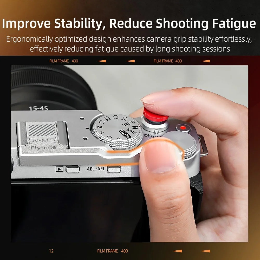 FLYMILE For Fujifilm X-M5 Thumb Grip Ergonomic Camera Handle Aluminum Alloy Dust Protection Hot Shoe Cover - Silver - 3