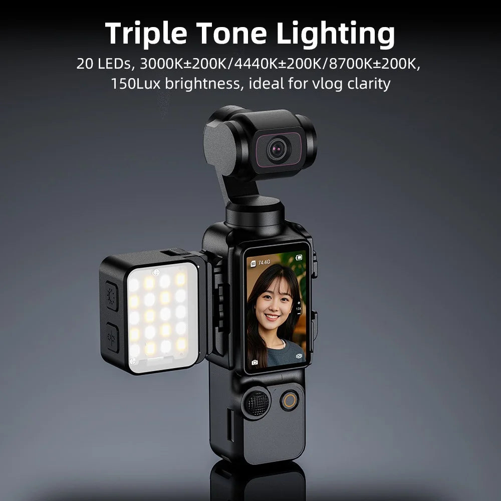 FLYMILE For DJI Osmo Pocket 3 Action Camera Fill Light with Bracket IPX4 Waterproof Triple Tone Lighting 4-Level Adjustable - 7