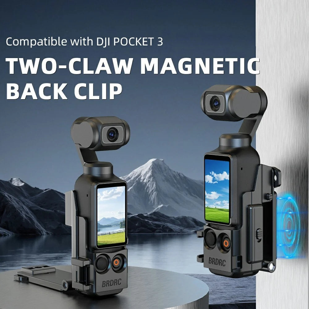 BRDRC For DJI Osmo Pocket 3 Magnetic Back Clip Two-Claw Design Adjustable Positioning with Cold Shoe Mount - Black - 2