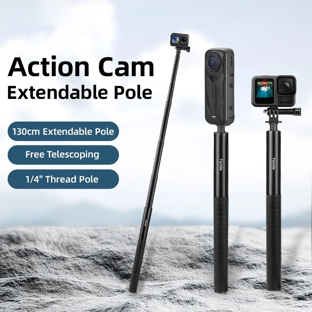 FLYMILE Action Camera Selfie Stick 5-Section Telescopic 1.3m Aluminum Alloy Extendable Pole - 2