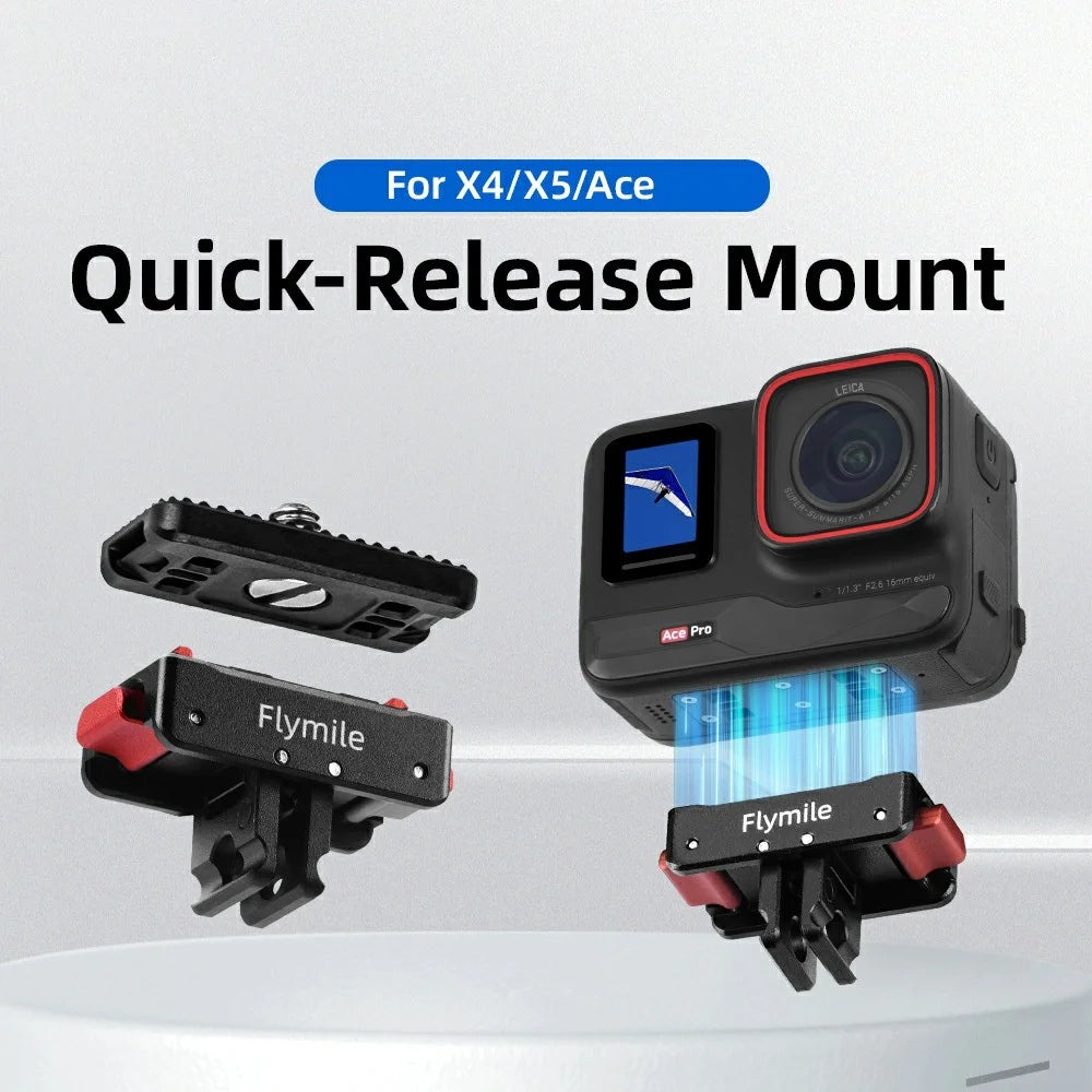 FLYMILE Quick Release Base For Insta360 Ace / Ace Pro / Ace Pro 2 / X5 / X4 / X3 / X2 Magnetic 1 / 4 Folding Mount Adapter Kit - 3