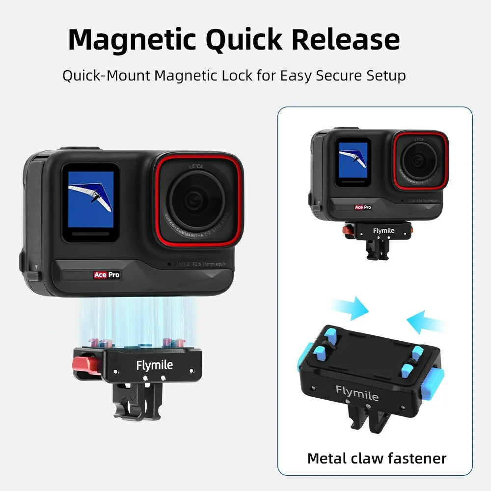 FLYMILE Magnetic Quick Release Base For Insta360 Ace / Ace Pro / Ace Pro 2 / X5 / X4 / X3 / X2 Aluminum Alloy Two-Claw Mount - 4