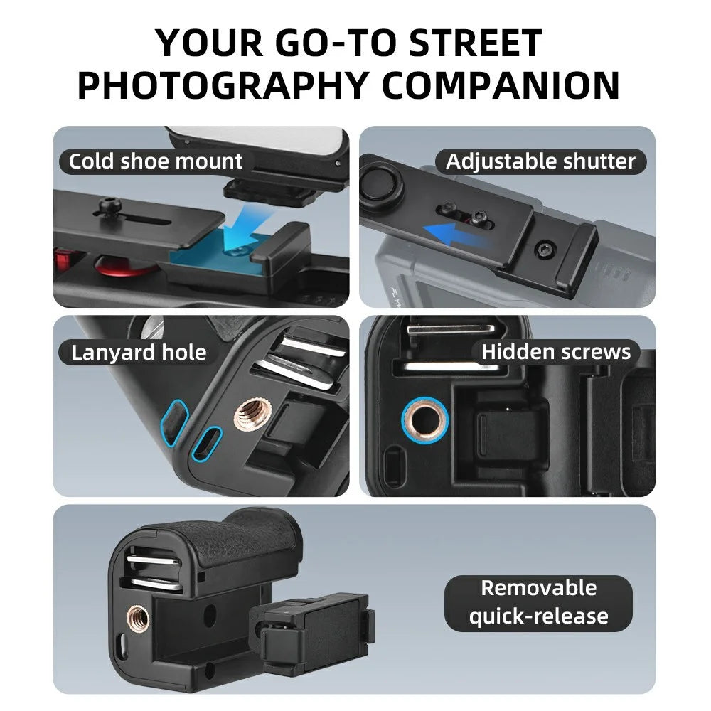 FLYMILE For DJI Osmo Action 3  /  4  /  5 Pro Cage Shutter Grip Magnetic Quick-Release Handle with Adjustable Shutter Button - 2