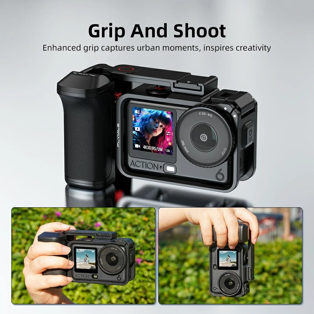 FLYMILE For DJI Osmo Action 6 Street Photography Handle Set Modular Design Magnetic Quick Release Cold Shoe Mount - Black - 4