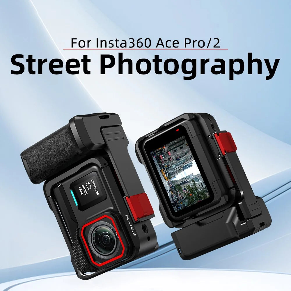 FLYMILE for Insta360 Ace Pro  /  Ace Pro 2 Street Photography Kit Aluminum Alloy Cage with Hand Grip - Black - 2