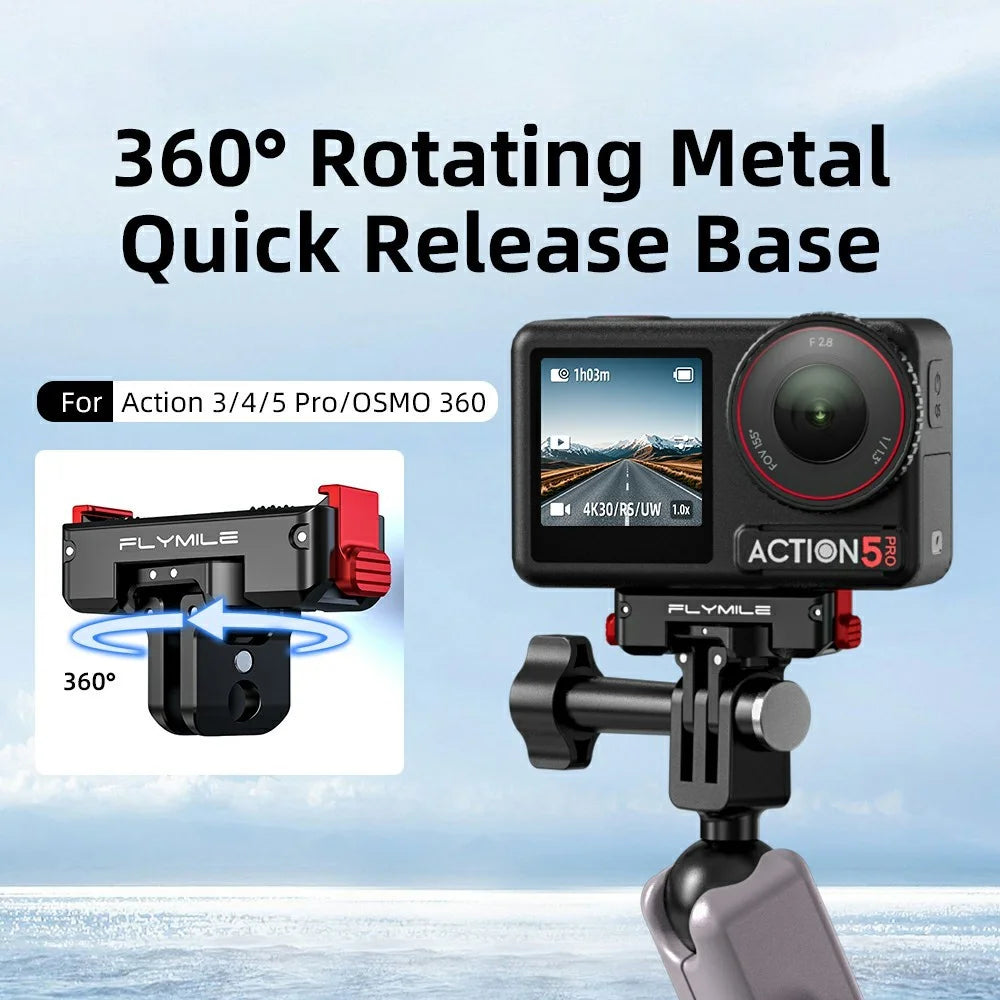 FLYMILE Aluminum Alloy Base for DJI Osmo 360 / Action 5 Pro / 4 / 3 Rotary Magnetic Quick Release Base - Black - 2