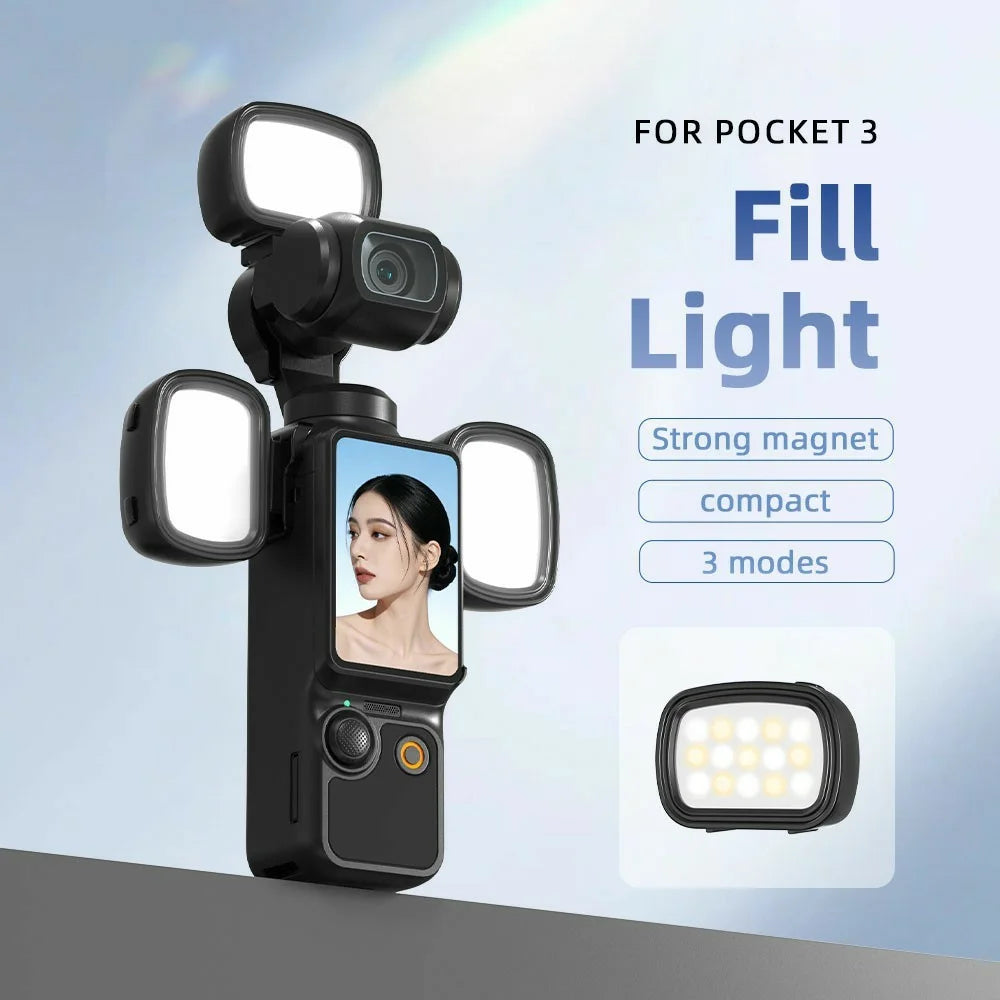 For DJI Osmo Pocket 3 Magnetic Fill Light 3 Color Temperature LED Light for Photography Live Streaming - Black - 2