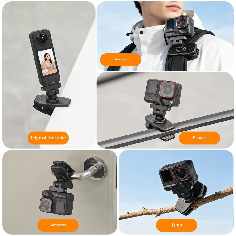 SUNNYLIFE Magnetic Backpack Clip for for Insta360 X4 Air / X5 / Ace Pro 2 / Ace / Ace Pro Action Camera Mount Crocodile Clamp - Black - 5