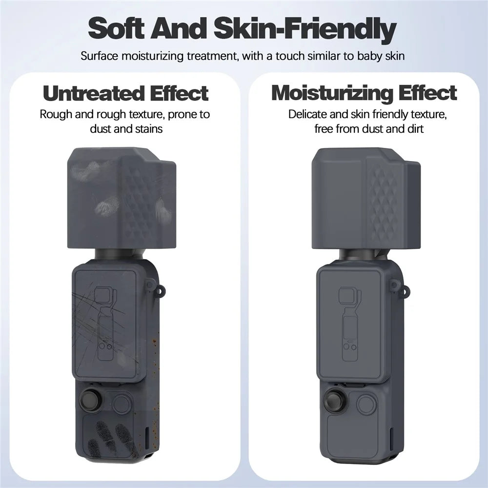 6Pcs Silicone Protective Cover Set for DJI Osmo Pocket 4 Camera Anti-slip Lens Cap Full Body Protection Case with Lanyard - Black - 4
