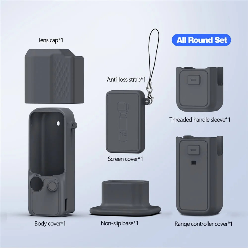 6Pcs Silicone Protective Cover Set for DJI Osmo Pocket 4 Camera Anti-slip Lens Cap Full Body Protection Case with Lanyard - Black - 7