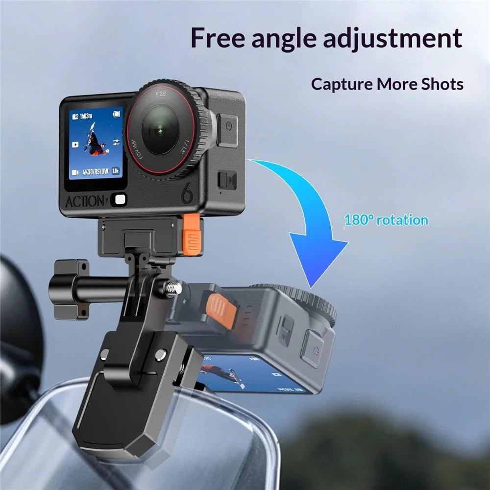 Motorcycle Windshield Clamp Mount Holder 180 Degree Rotation Action Camera Bracket for GoPro Insta360 DJI - Black - 3