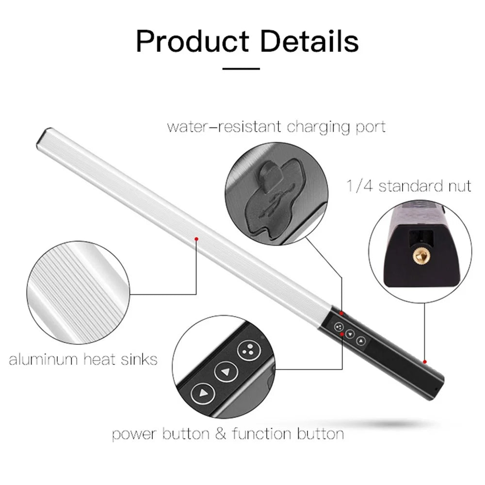 LUXCEO Q508A 8-color Photography RGB Fill Light Adjustable Color Temperature Handheld Video Light - Black/White - 2