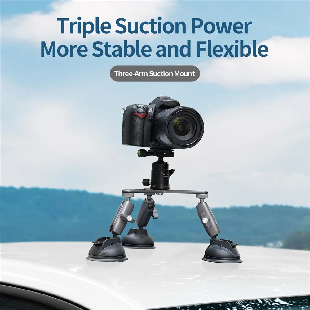 TELESIN TE-TSB-001 Three Suction Cups Action Camera Tripod Mount Bracket Holder Photography Stand for Gopro/Insta360 - 2