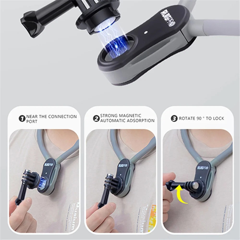 RUIGPRO For GoPro / Insta360 / DJI Action Camera Magnetic Neck Mount Bracket + Anti-shake Rope + Rotating Base - 4